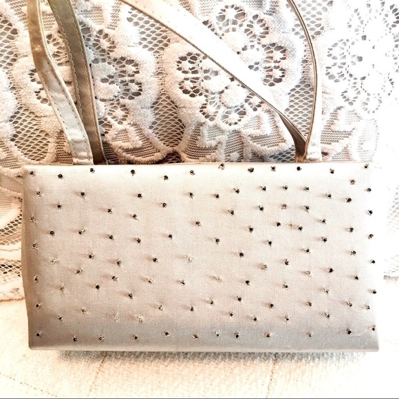 Evening Bag Silver Satin with Crystal Bead Embellished Smaller Size Teen Mini - Picture 3 of 7